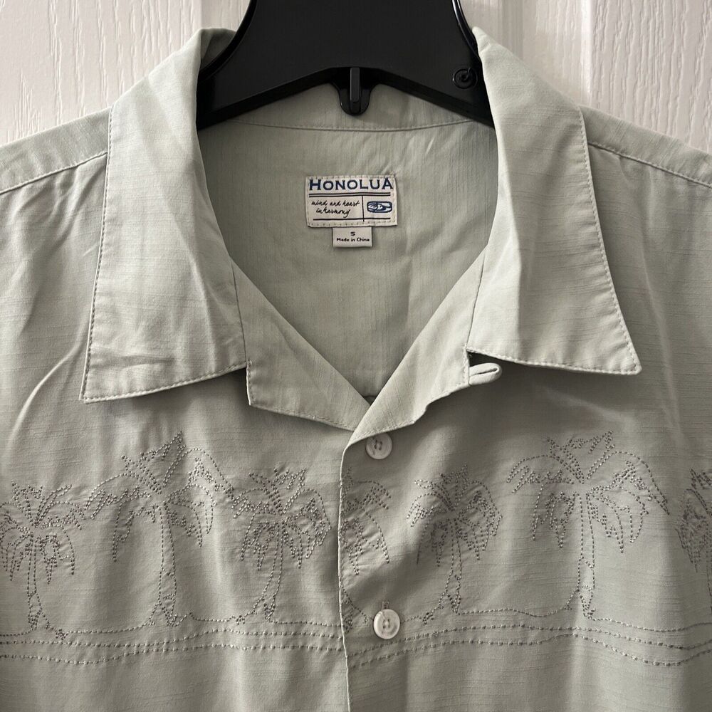 Vintage Honolua Hawaiian‎ Men S Shirt Green Embroidered Palm Trees Short Sleeve
